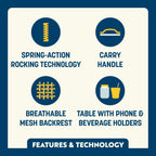 Luxury Camp Freestyle Rocker with Side Table - Choice 853 - Patented Spring-Action Rocking Chair for Camping Detail