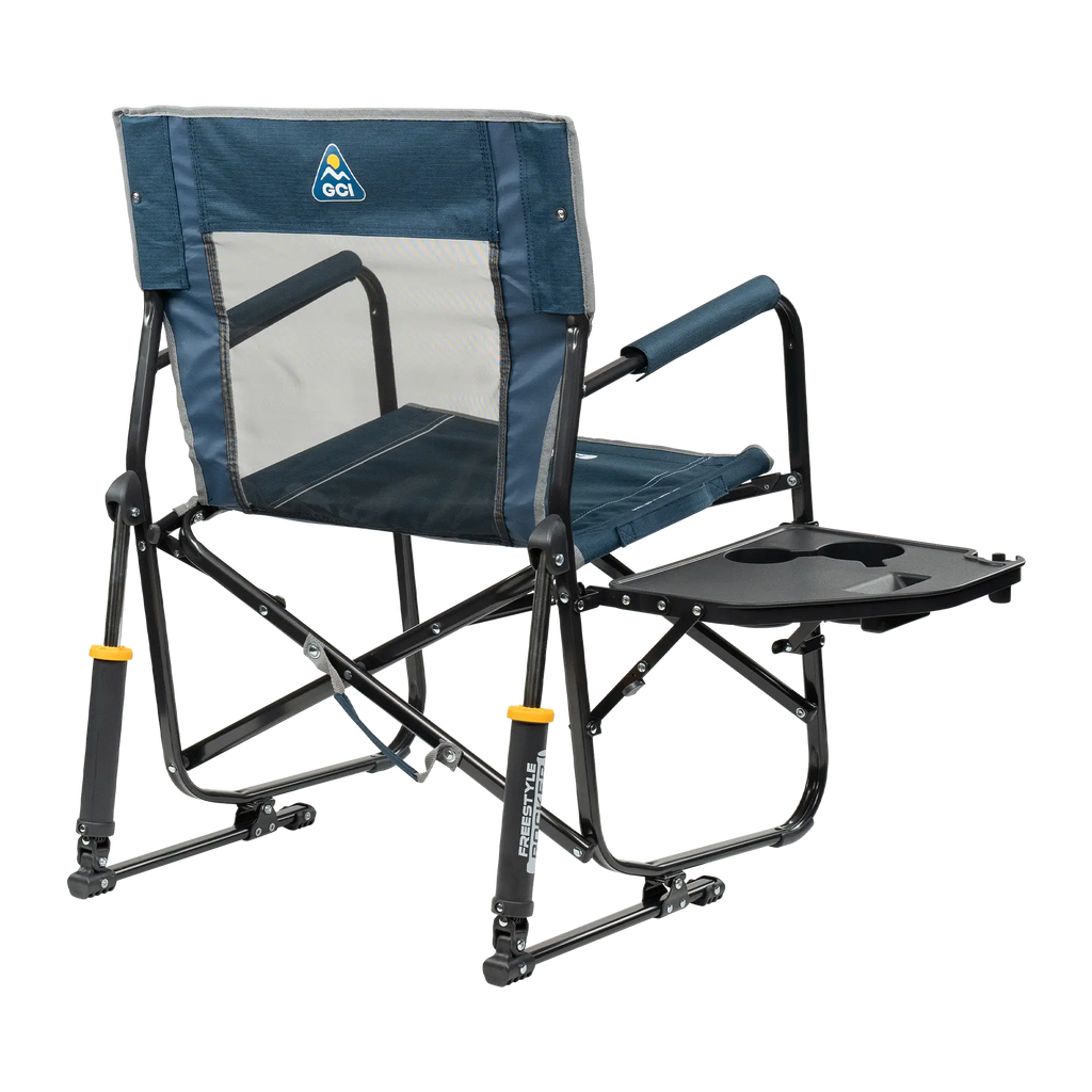 Luxury Camp Freestyle Rocker with Side Table - Choice 853 - Patented Spring-Action Rocking Chair for Camping Detail