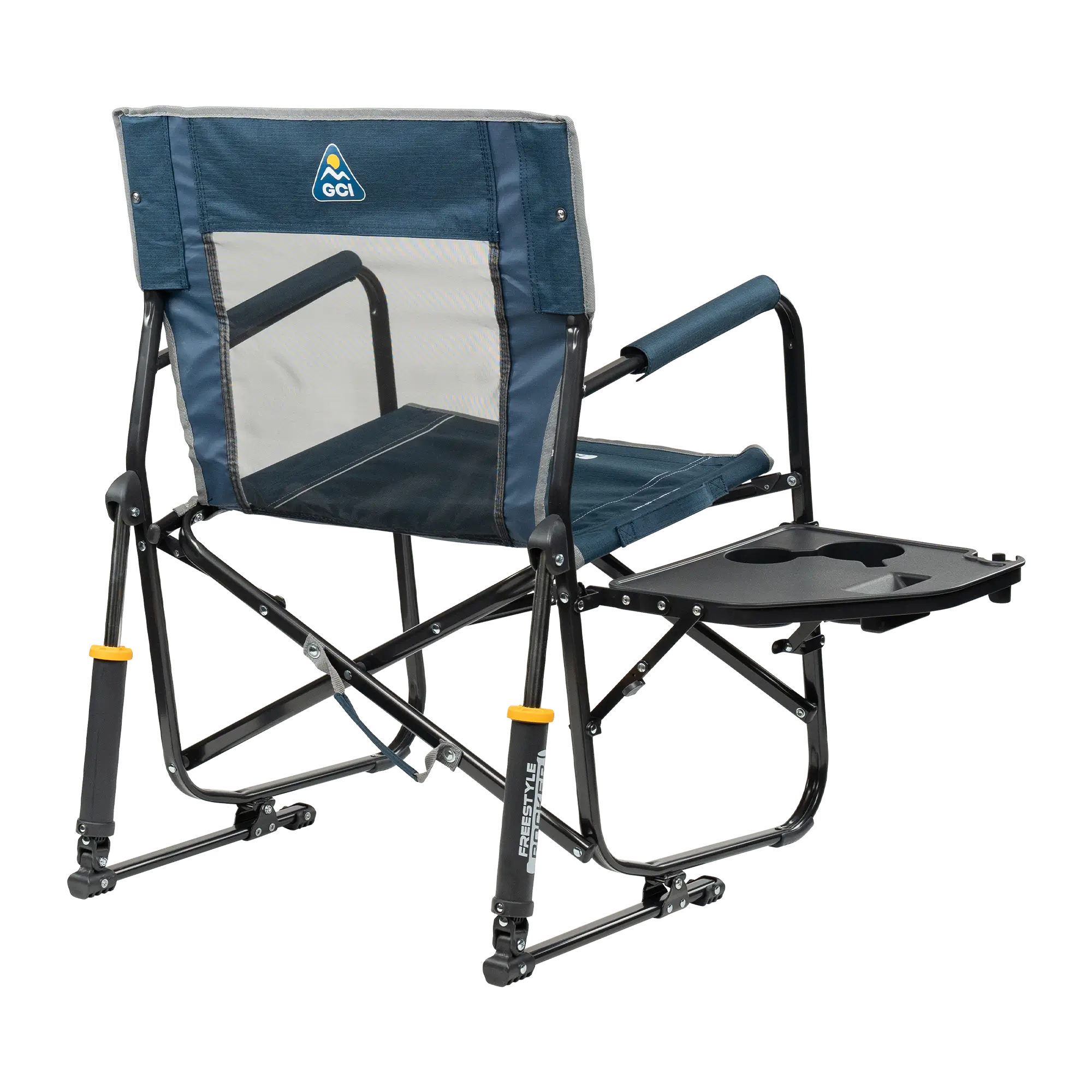 Luxury Camp Freestyle Rocker with Side Table - Choice 853 - Patented Spring-Action Rocking Chair for Camping Detail