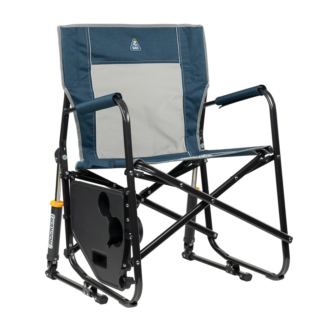 Luxury Camp Freestyle Rocker with Side Table - Choice 853 - Patented Spring-Action Rocking Chair for Camping Detail