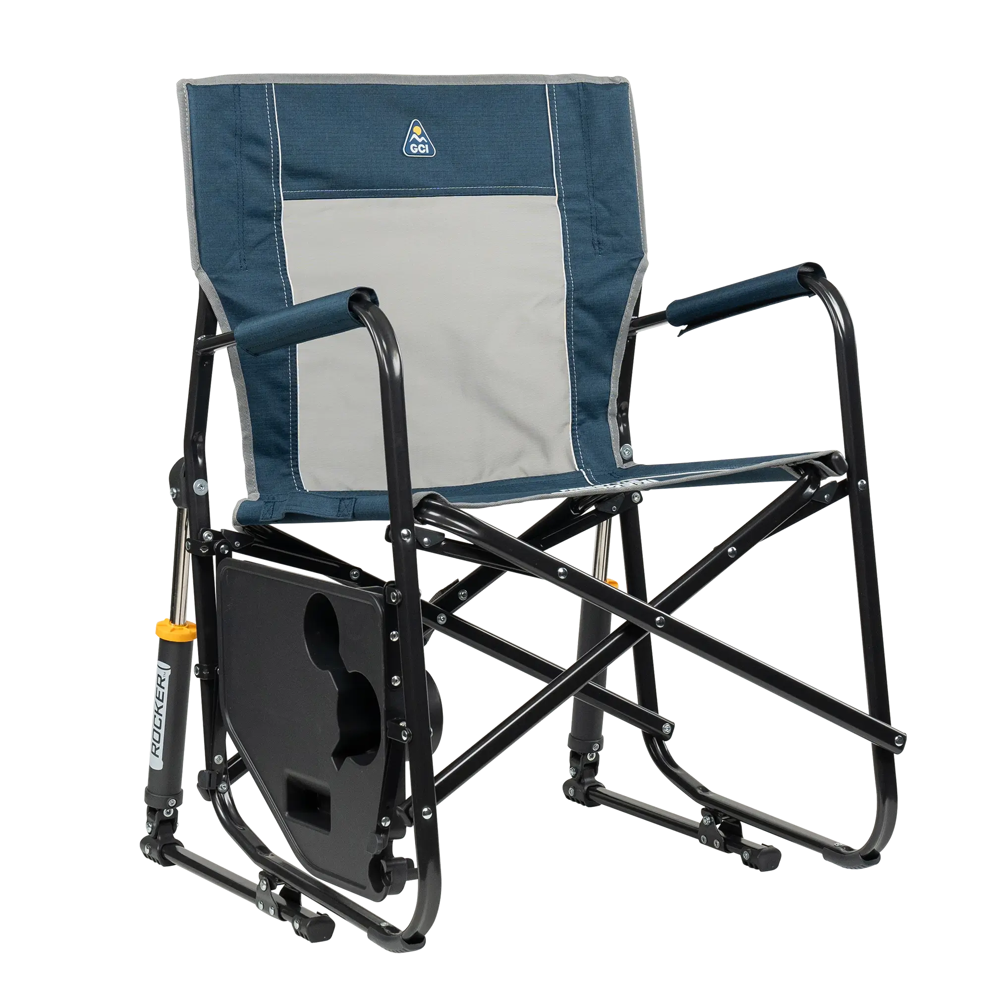 Luxury Camp Freestyle Rocker with Side Table - Choice 853 - Patented Spring-Action Rocking Chair for Camping Detail