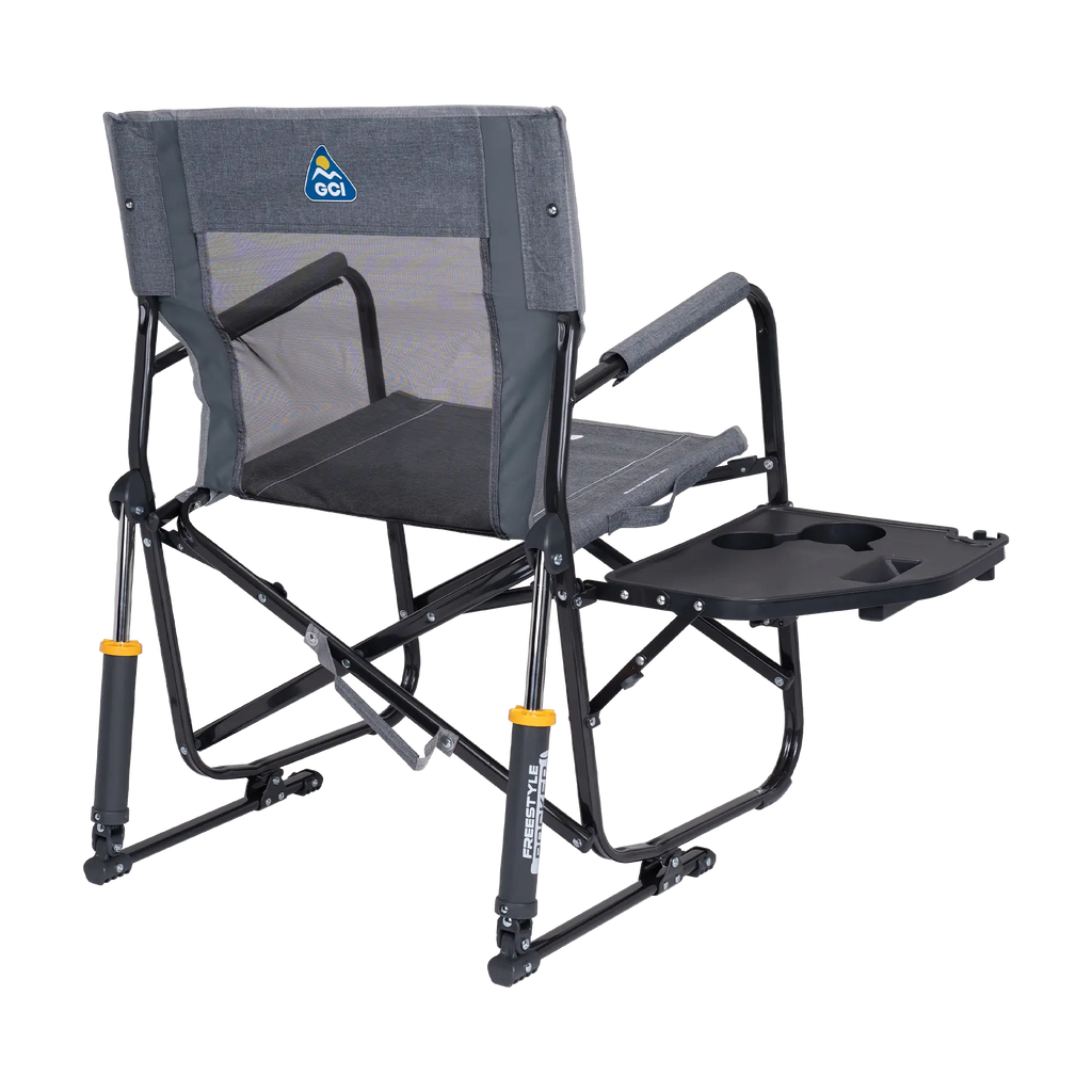 Luxury Camp Freestyle Rocker with Side Table - Choice 853 - Patented Spring-Action Rocking Chair for Camping Detail