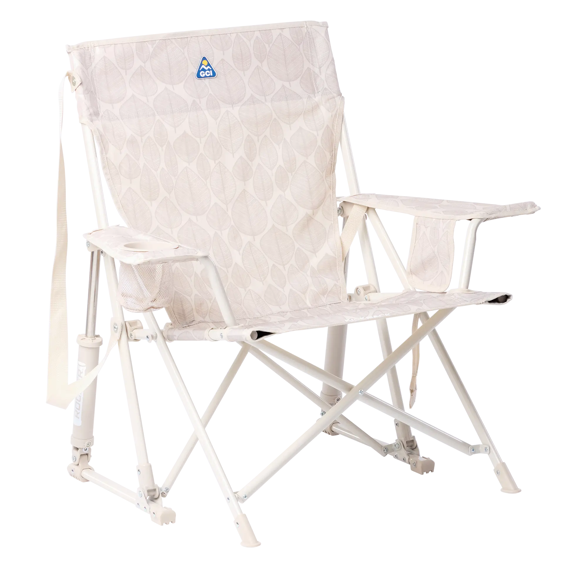 Luxury Camp Kickback Rocker - Choice 345 - Freestyle Rocker Portable Outdoor Folding Chair - Soft Neutral Leaf