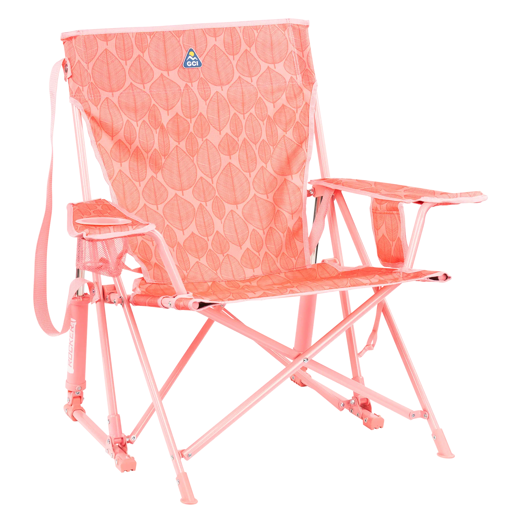 Luxury Camp Kickback Rocker - Choice 345 - Freestyle Rocker Portable Outdoor Folding Chair - Soft Pink Leaf
