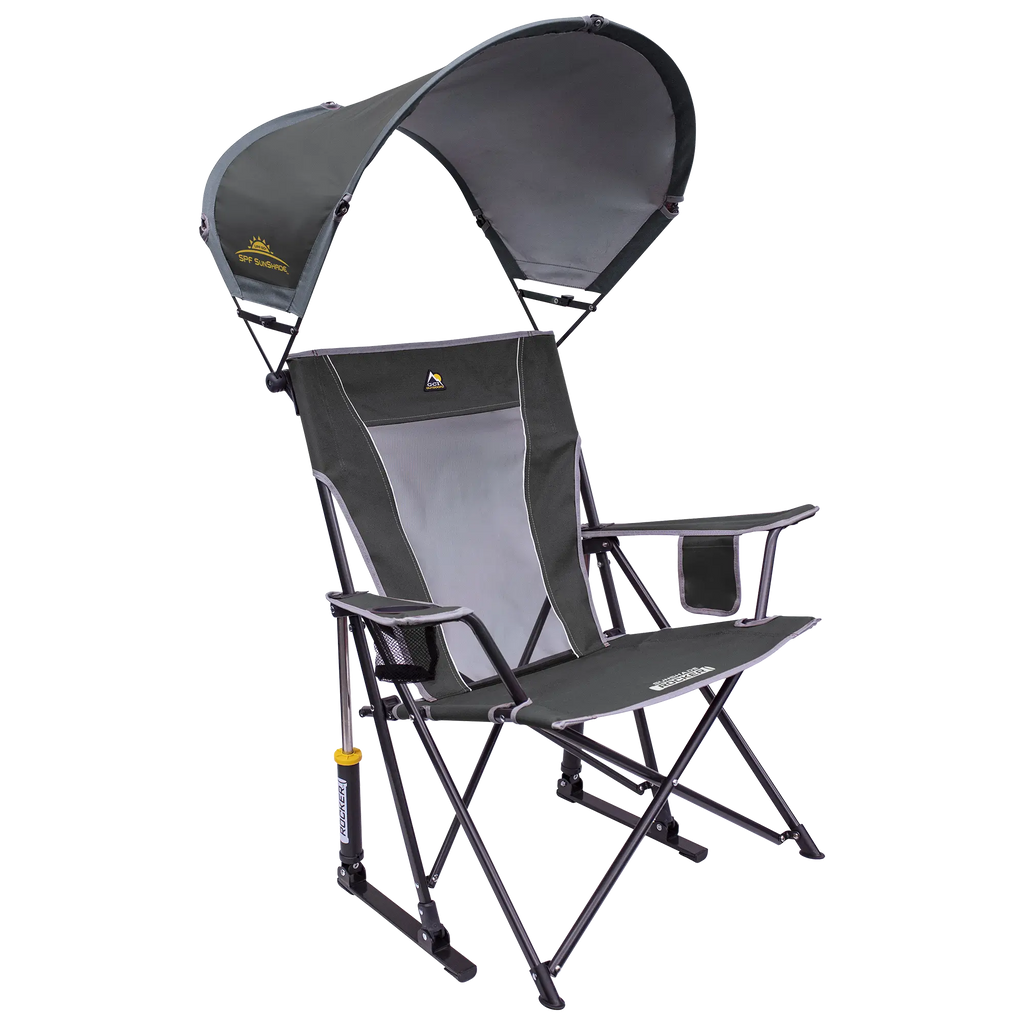 Luxury Camp SunShade Rocker - Choice 550 - RoadTrip Rocker Smooth Motion Camp Chair - Pewter