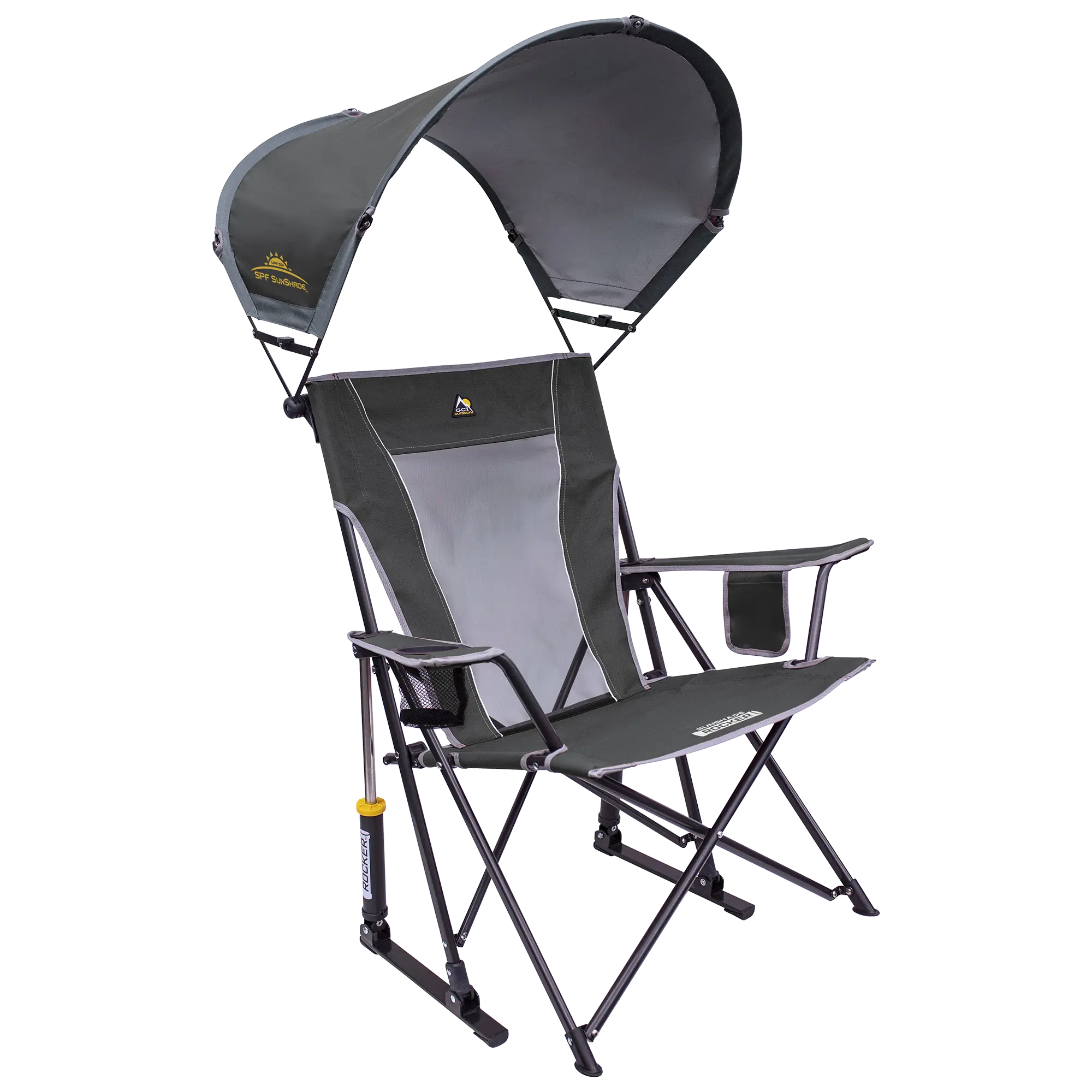 Luxury Camp SunShade Rocker - Choice 550 - RoadTrip Rocker Smooth Motion Camp Chair - Pewter