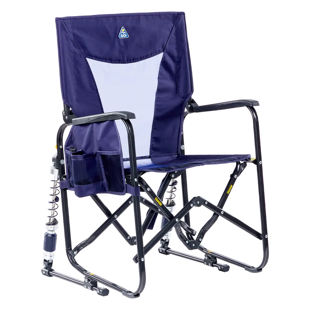 Premium All-Weather Adjustable Rocker - Choice 573 - Heavy-Duty Kickback Rocker with Beverage Holder - Rich Blue