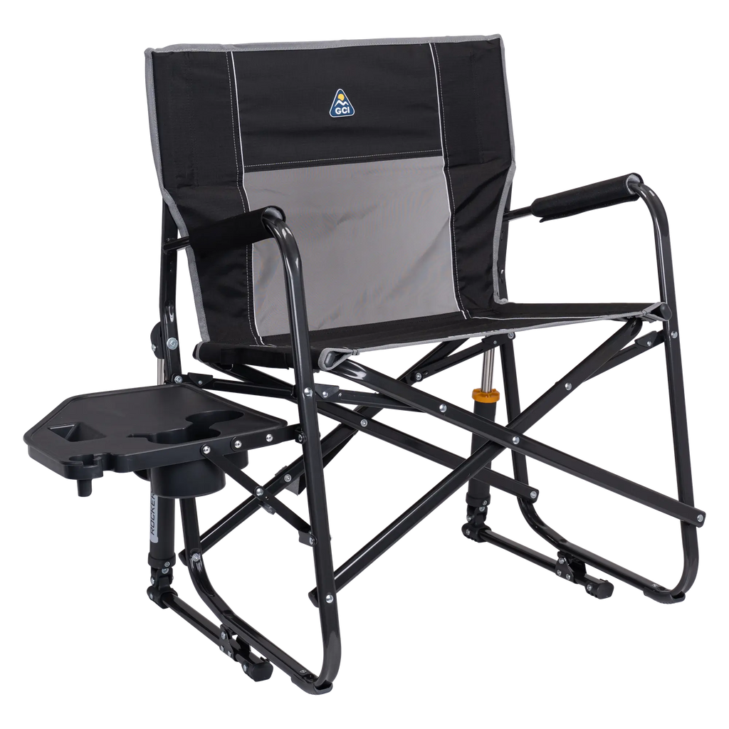 Patented Spring-Action Freestyle Rocker XL with Side Table - Choice 836 - Freestyle Rocker Portable Outdoor Folding Chair - Black