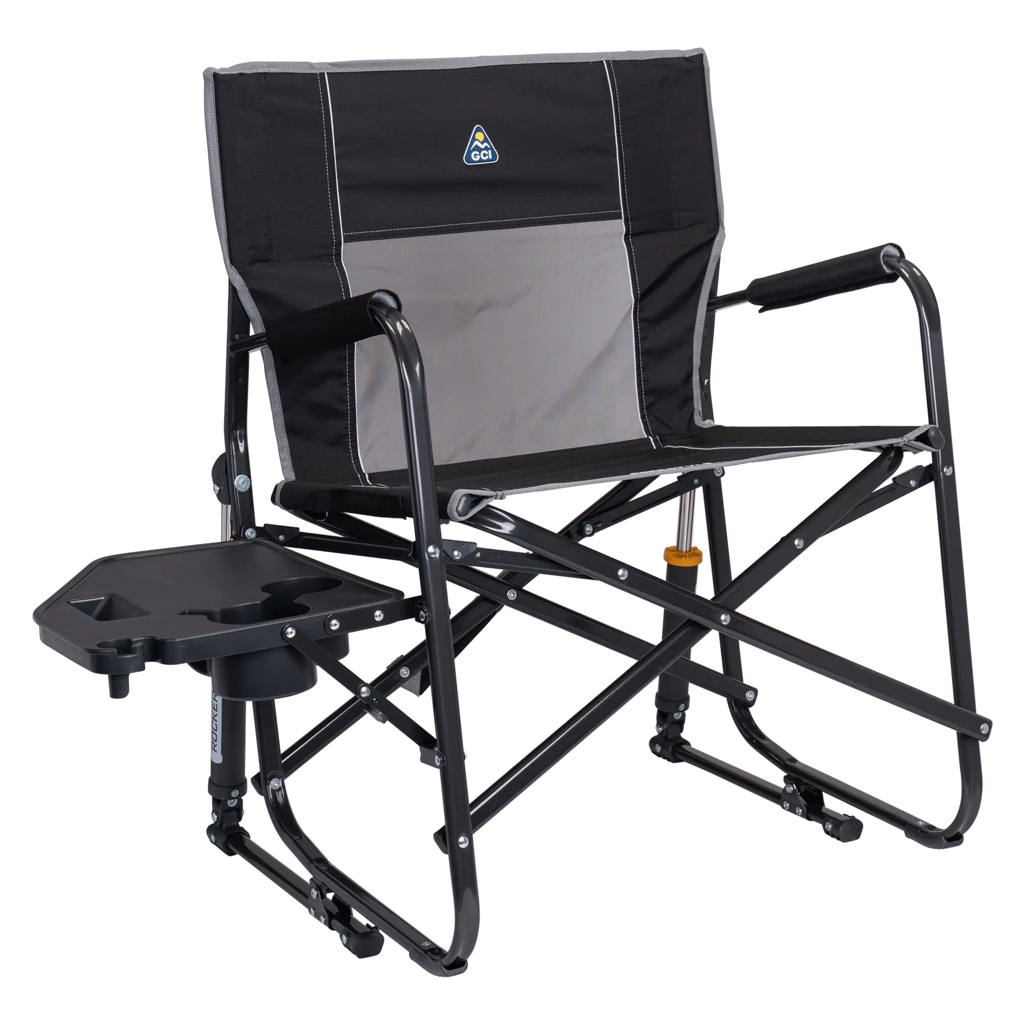 Patented Spring-Action Freestyle Rocker XL with Side Table - Choice 836 - Freestyle Rocker Portable Outdoor Folding Chair - Black