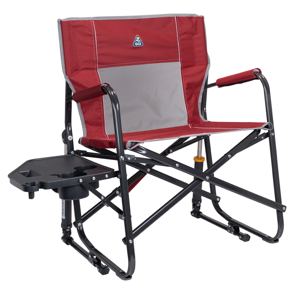 Patented Spring-Action Freestyle Rocker XL with Side Table - Choice 836 - Freestyle Rocker Portable Outdoor Folding Chair - Cinnamon
