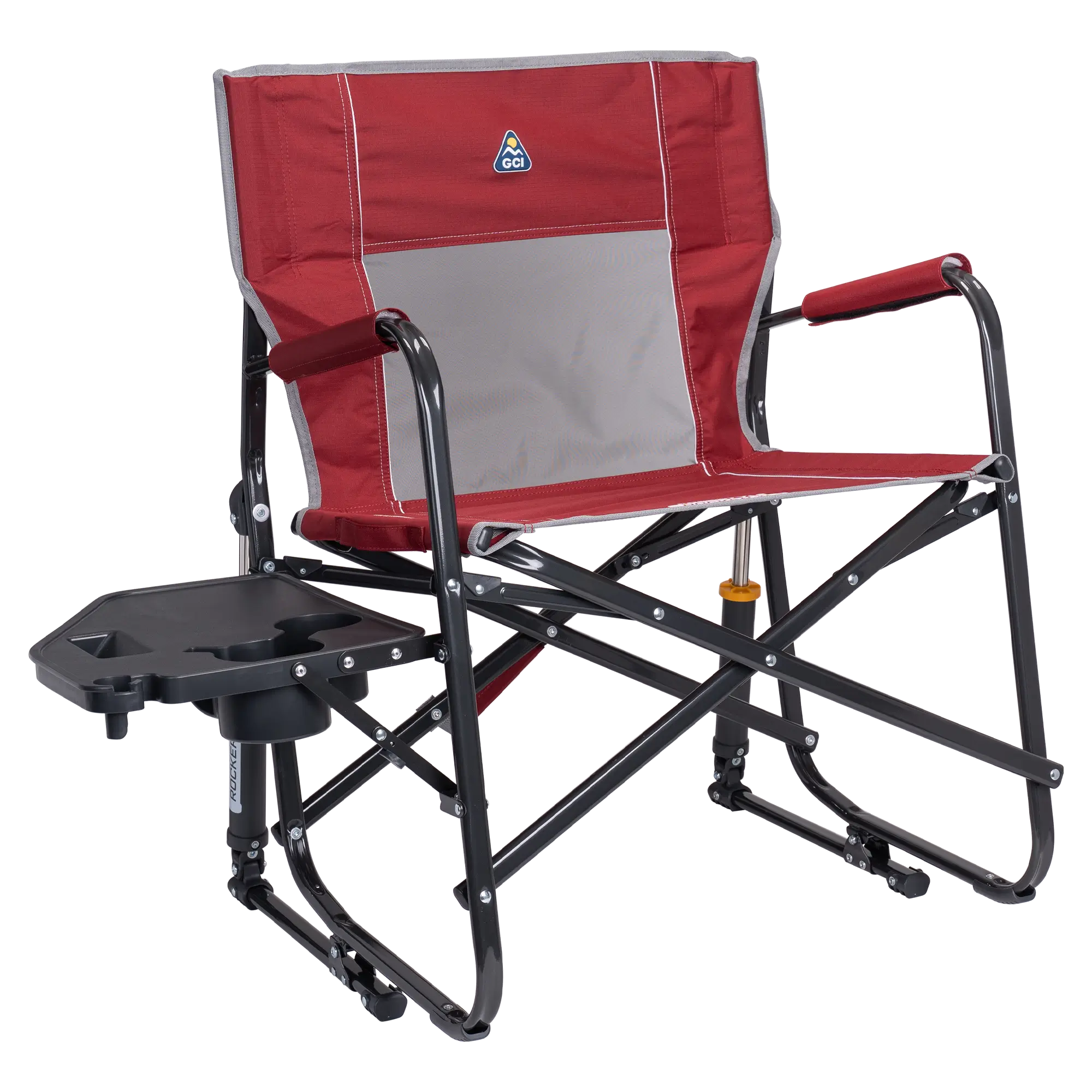 Patented Spring-Action Freestyle Rocker XL with Side Table - Choice 836 - Freestyle Rocker Portable Outdoor Folding Chair - Cinnamon