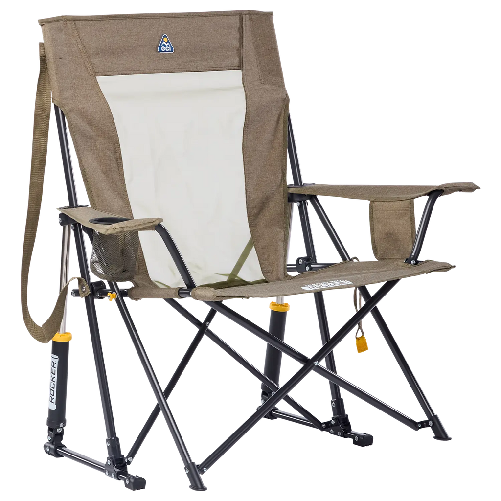 Heavy-Duty Freestyle Comfort Pro Rocker XL - Choice 107 - Patented Spring-Action Rocking Chair for Camping - Heathered Aged Fatigue
