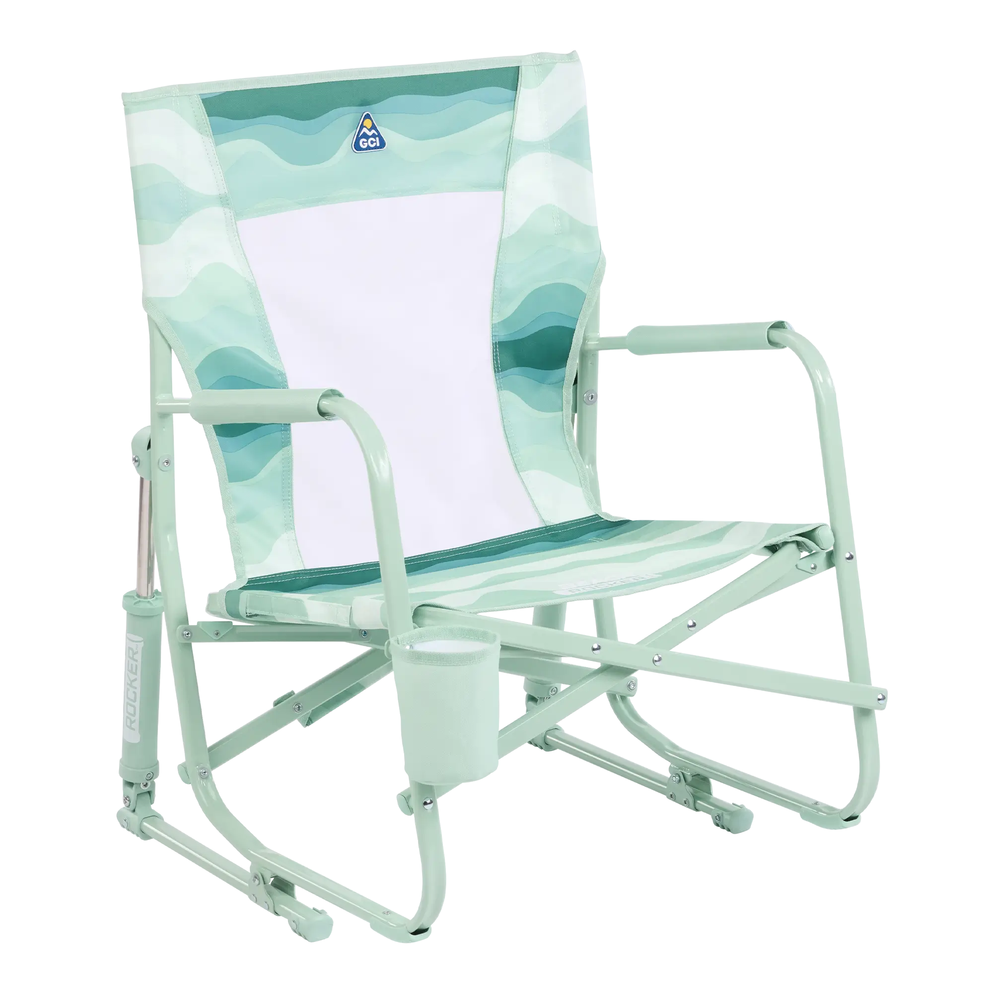 Smooth Motion Beach Rocker - Choice 712 - Freestyle Rocker Portable Outdoor Folding Chair - Green Beach Wave