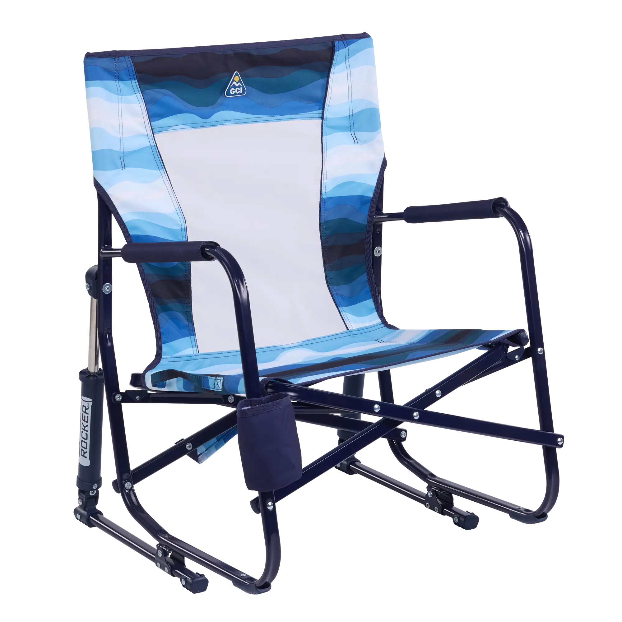 Smooth Motion Beach Rocker - Choice 712 - Freestyle Rocker Portable Outdoor Folding Chair - Blue Beach Wave