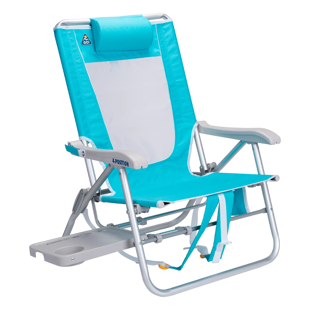 Rust-Resistant Aluminum Big Surf with Slide Table - Choice 334 - Multi-Position Outdoor Beach Chair with Pillow - Seafoam Green