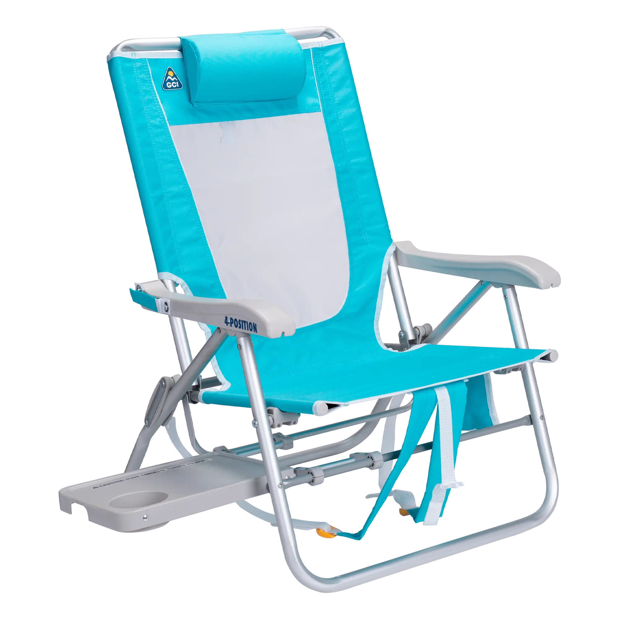 Rust-Resistant Aluminum Big Surf with Slide Table - Choice 334 - Multi-Position Outdoor Beach Chair with Pillow - Seafoam Green
