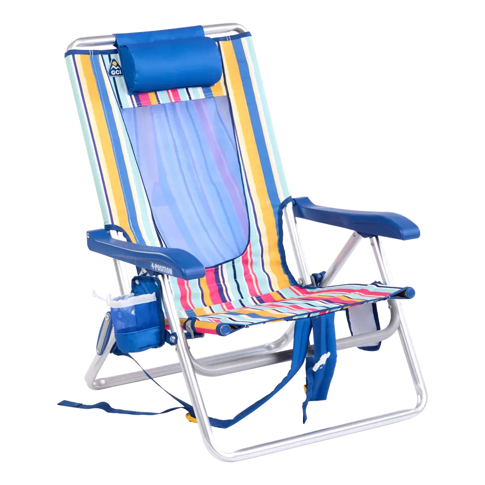 Backpack Travel Backpack Beach Chair - Choice 709 - Portable Heavy-Duty Low Boy Chair for Ocean Side - Multi Stripe
