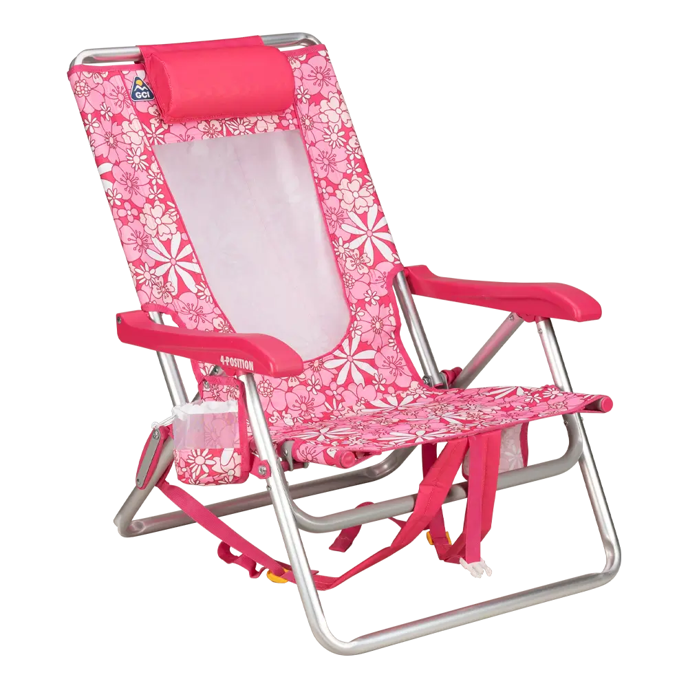 Backpack Travel Backpack Beach Chair - Choice 709 - Portable Heavy-Duty Low Boy Chair for Ocean Side - Floral Sport Pink