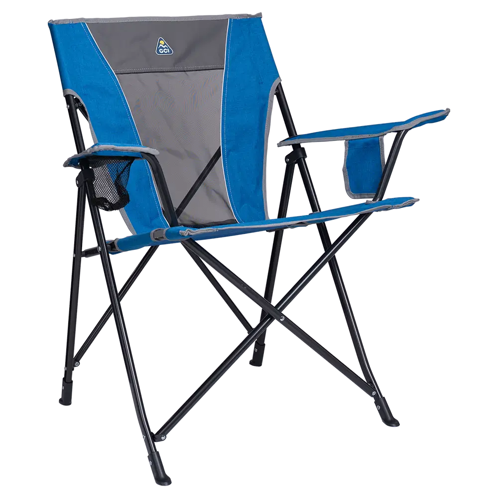 Micro-Folding Comfort Quad Chair - Choice 989 - Premium Slim-Fold Compact Chair with Messenger Bag - Heathered Royal