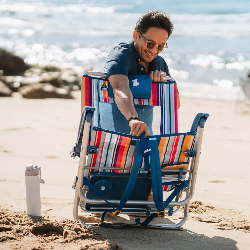 Rust-Resistant Aluminum Big Surf with Slide Table - Choice 334 - Multi-Position Outdoor Beach Chair with Pillow Detail