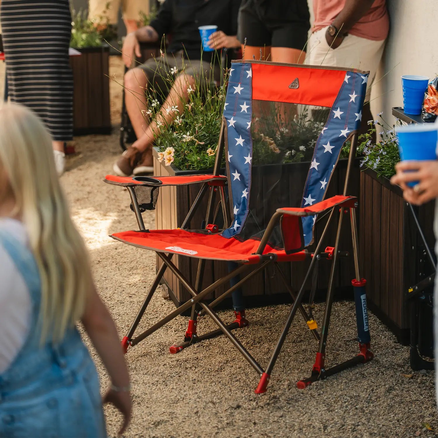 Premium All-Weather Comfort Pro Rocker - USA Anniversary Deluxe - Choice 424 - Heavy-Duty Kickback Rocker with Beverage Holder Detail