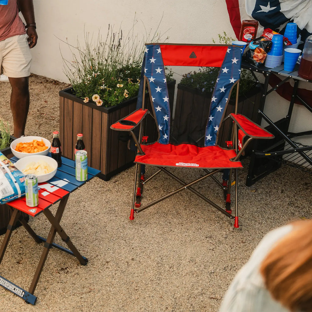 Premium All-Weather Comfort Pro Rocker - USA Anniversary Deluxe - Choice 424 - Heavy-Duty Kickback Rocker with Beverage Holder Detail