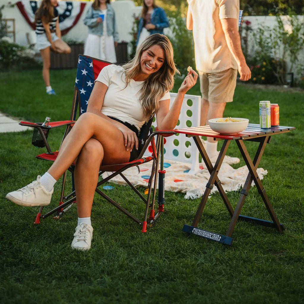 Premium All-Weather Comfort Pro Rocker - USA Anniversary Deluxe - Choice 424 - Heavy-Duty Kickback Rocker with Beverage Holder Detail