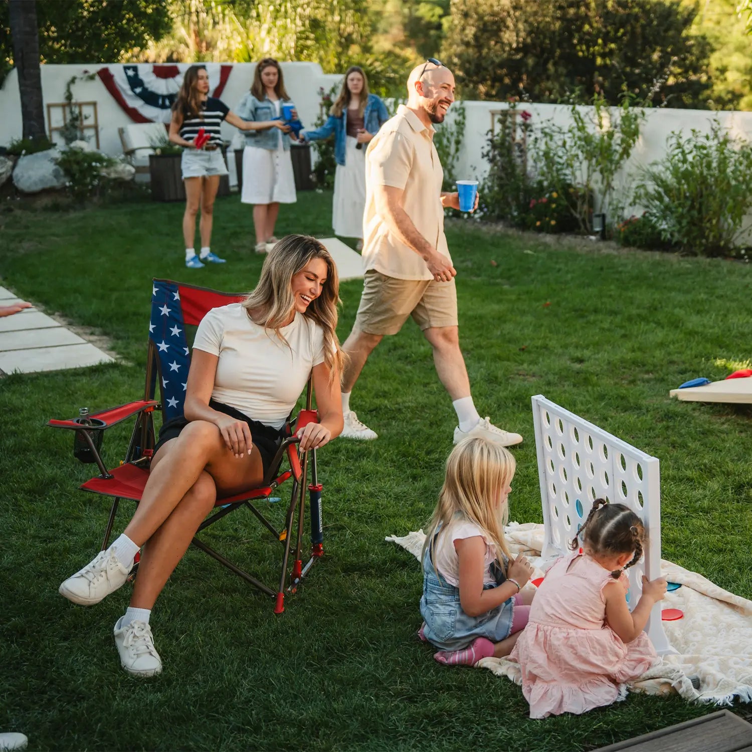 Premium All-Weather Comfort Pro Rocker - USA Anniversary Deluxe - Choice 424 - Heavy-Duty Kickback Rocker with Beverage Holder Detail
