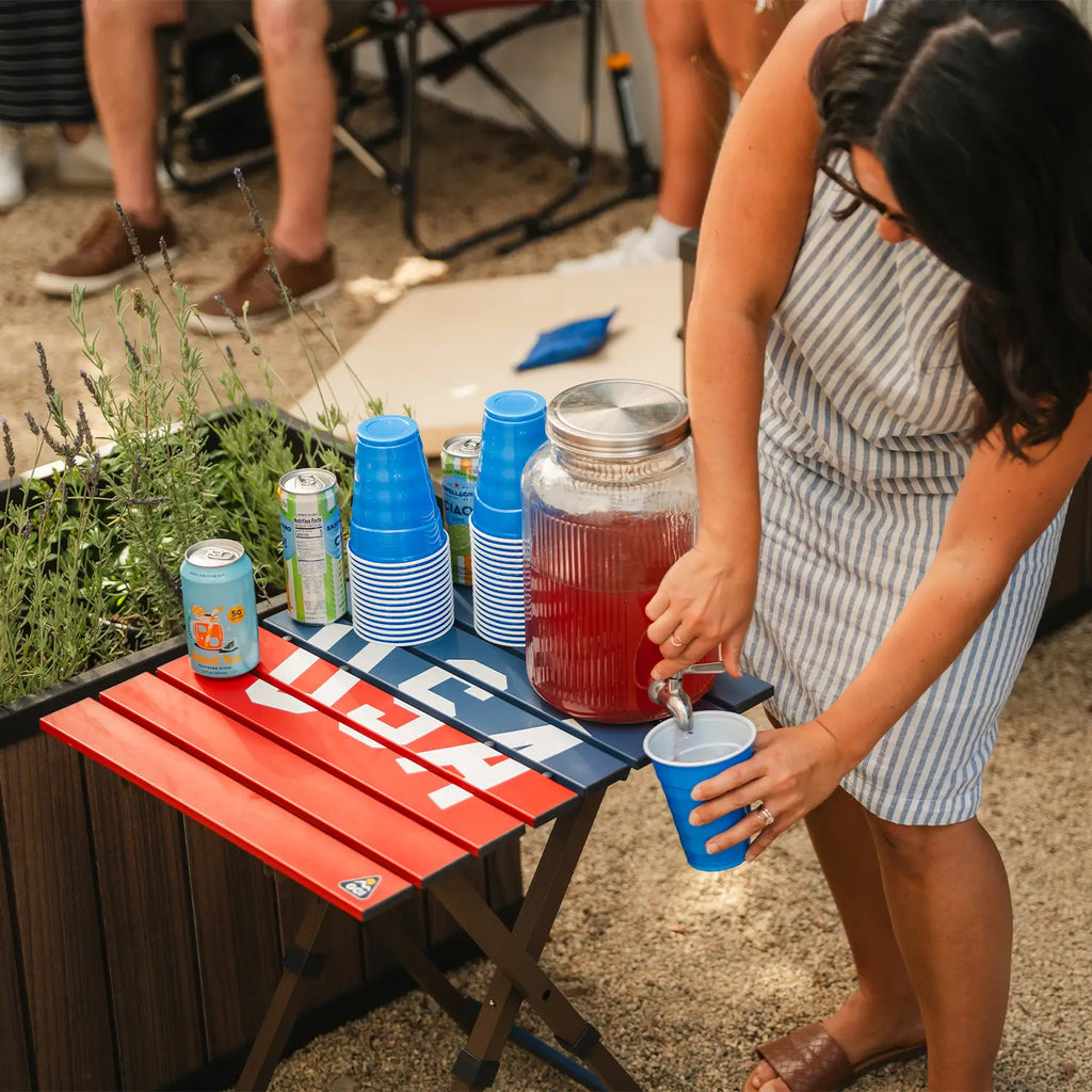 Slim-Fold Compact Camp Table 20 - USA Anniversary Deluxe - Choice 757 - Slim-Fold Outdoor Cook Station with Storage Shelves Detail