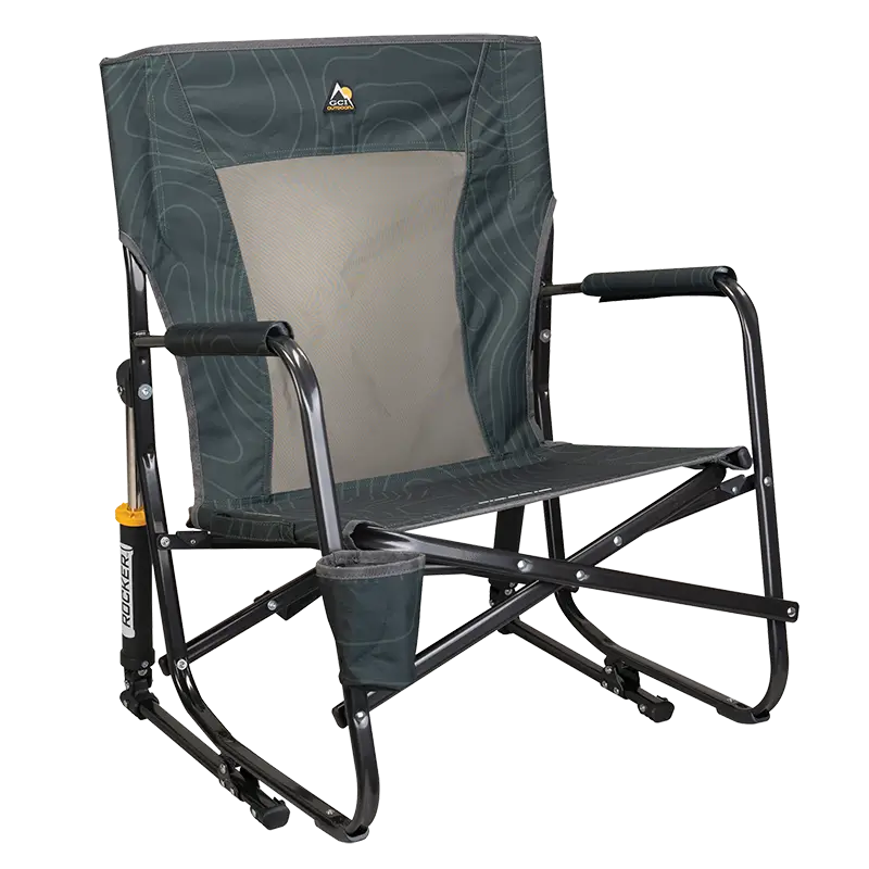 Patented Spring-Action FirePit Rocker - Choice 737 - RoadTrip Rocker Smooth Motion Camp Chair - Hunter Topo