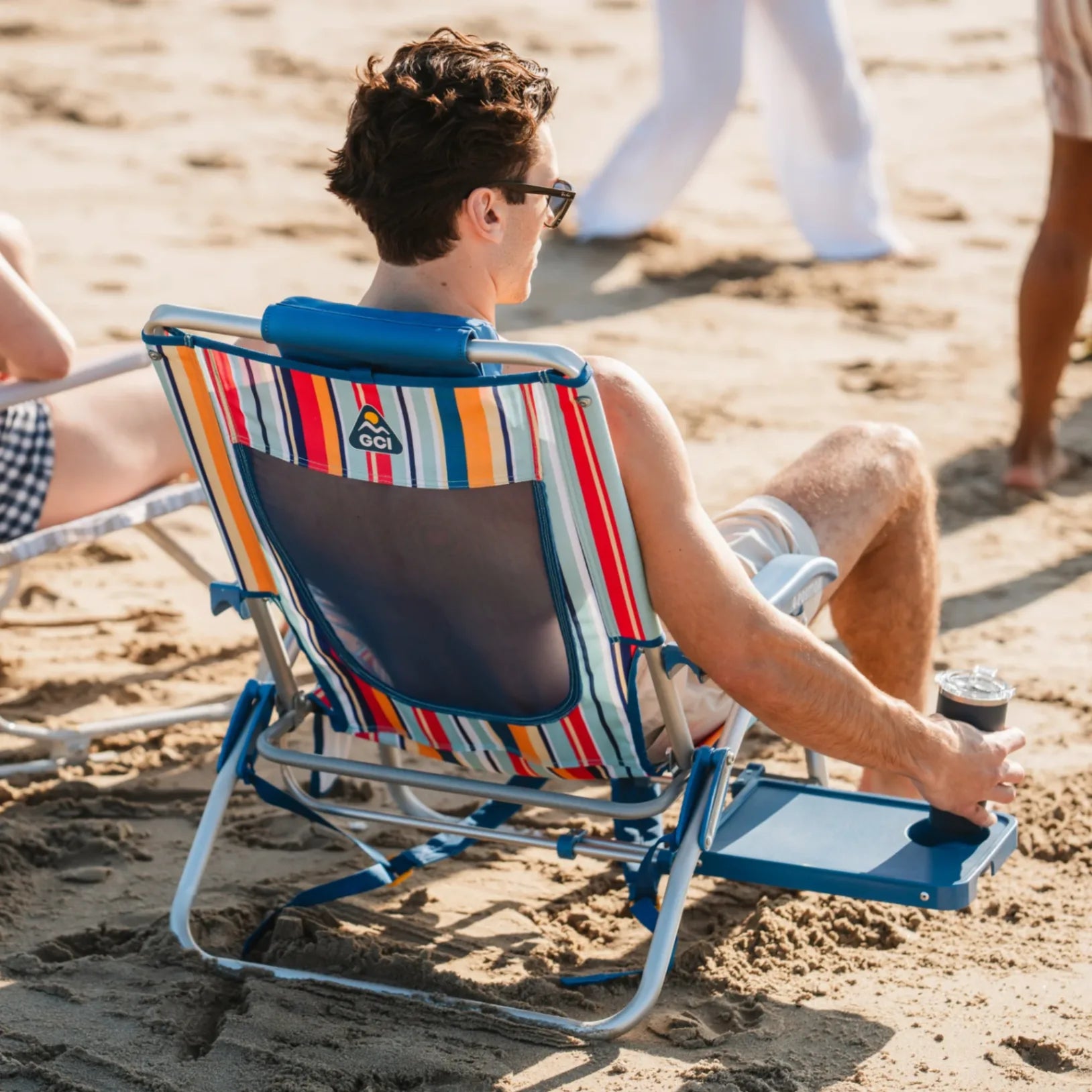 Rust-Resistant Aluminum Big Surf with Slide Table - Choice 334 - Multi-Position Outdoor Beach Chair with Pillow Detail