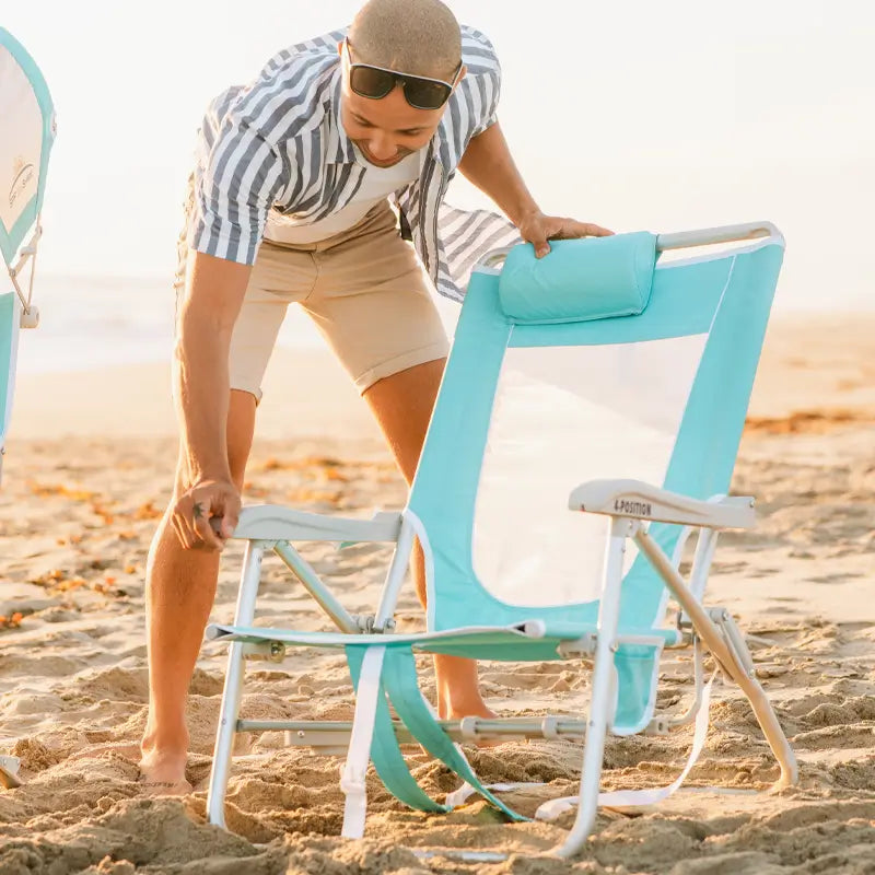 Rust-Resistant Aluminum Big Surf with Slide Table - Choice 334 - Multi-Position Outdoor Beach Chair with Pillow Detail