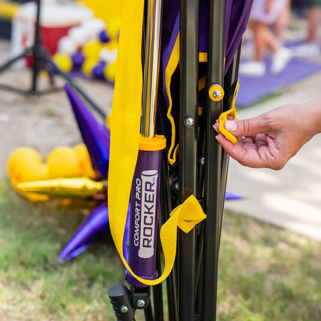 Luxury Camp College Comfort Pro Rocker - LSU Tigers - Choice 880 - Freestyle Rocker Portable Outdoor Folding Chair Detail