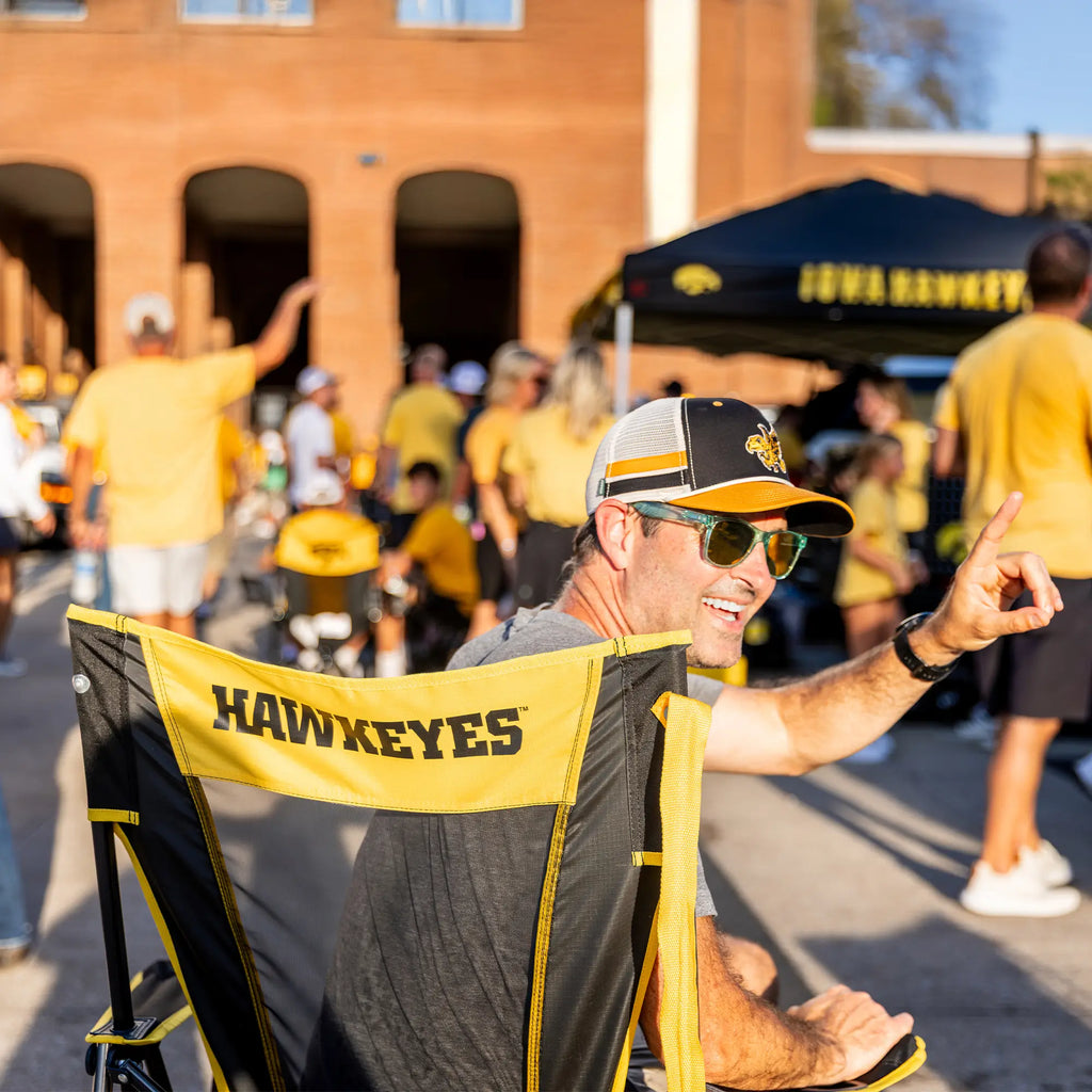 Premium All-Weather College Comfort Pro Rocker - Iowa Hawkeyes - Choice 249 - Patented Spring-Action Rocking Chair for Camping Detail