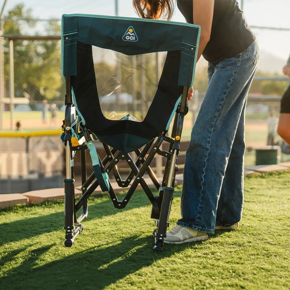 Patented Spring-Action Stowaway Rocker with Side Table - Choice 253 - Heavy-Duty Kickback Rocker with Beverage Holder Detail