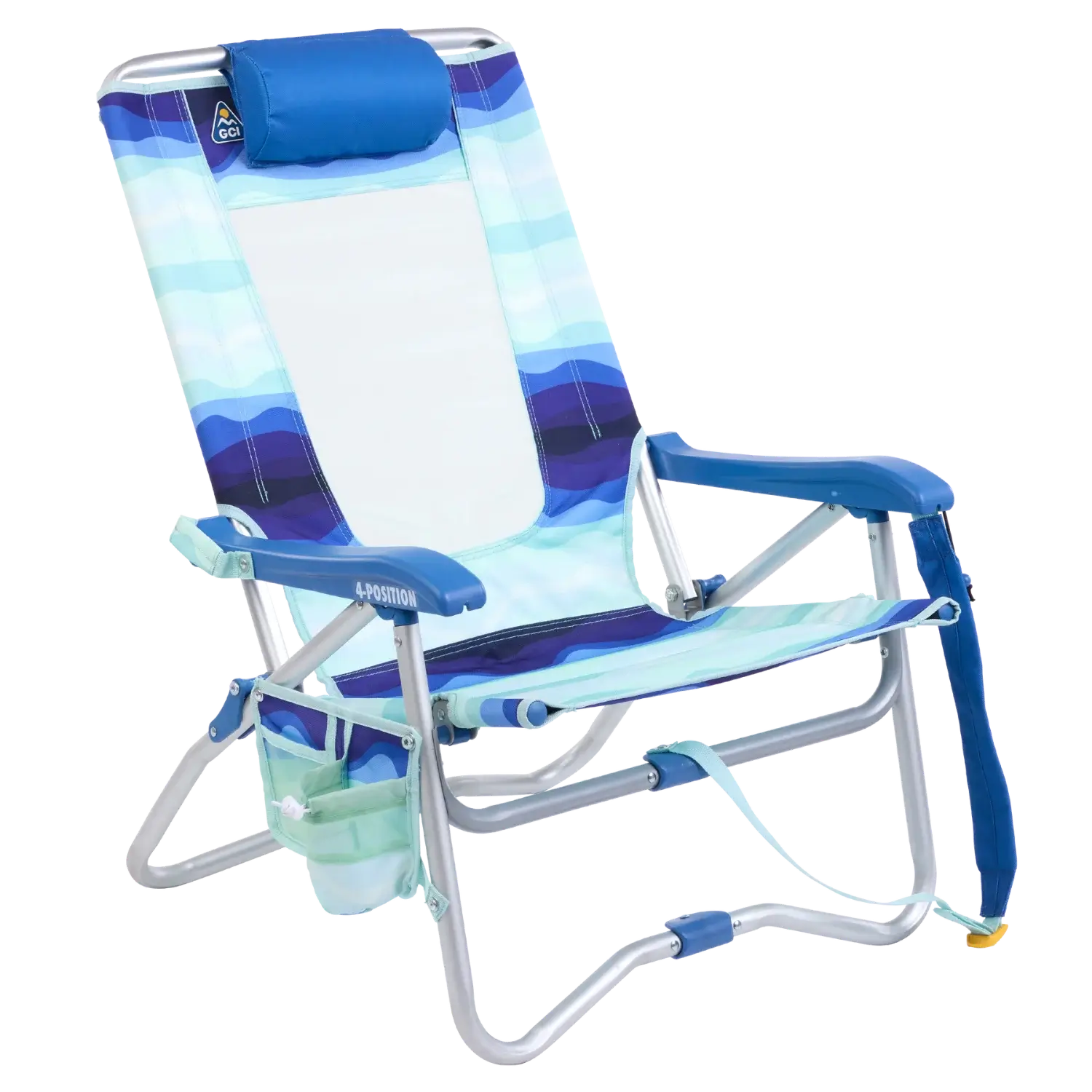 Reclining Beach Bi-Fold Beach Chair - Choice 601 - Portable Heavy-Duty Low Boy Chair for Ocean Side - Wave