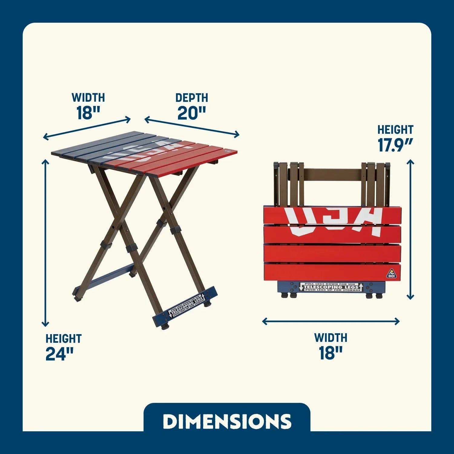 Slim-Fold Compact Camp Table 20 - USA Anniversary Deluxe - Choice 757 - Slim-Fold Outdoor Cook Station with Storage Shelves Detail