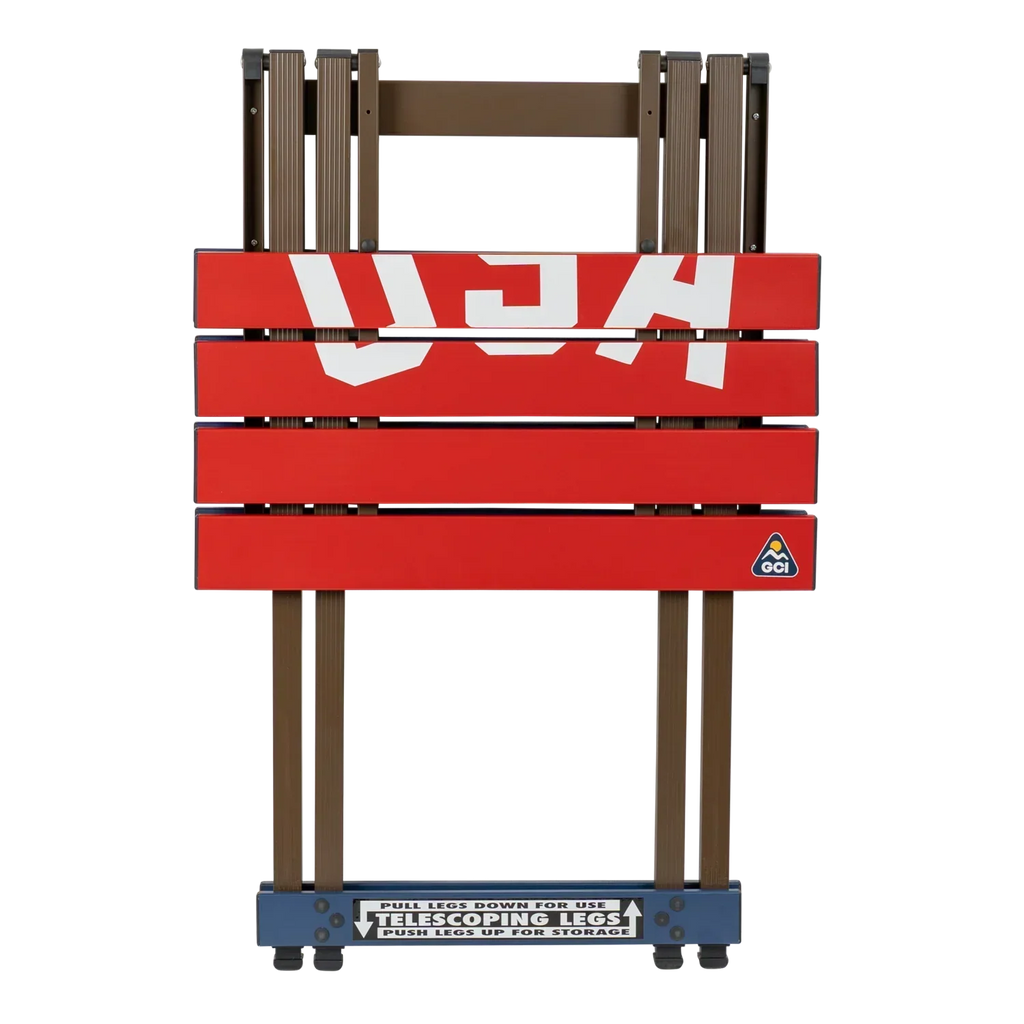 Slim-Fold Compact Camp Table 20 - USA Anniversary Deluxe - Choice 757 - Slim-Fold Outdoor Cook Station with Storage Shelves Detail