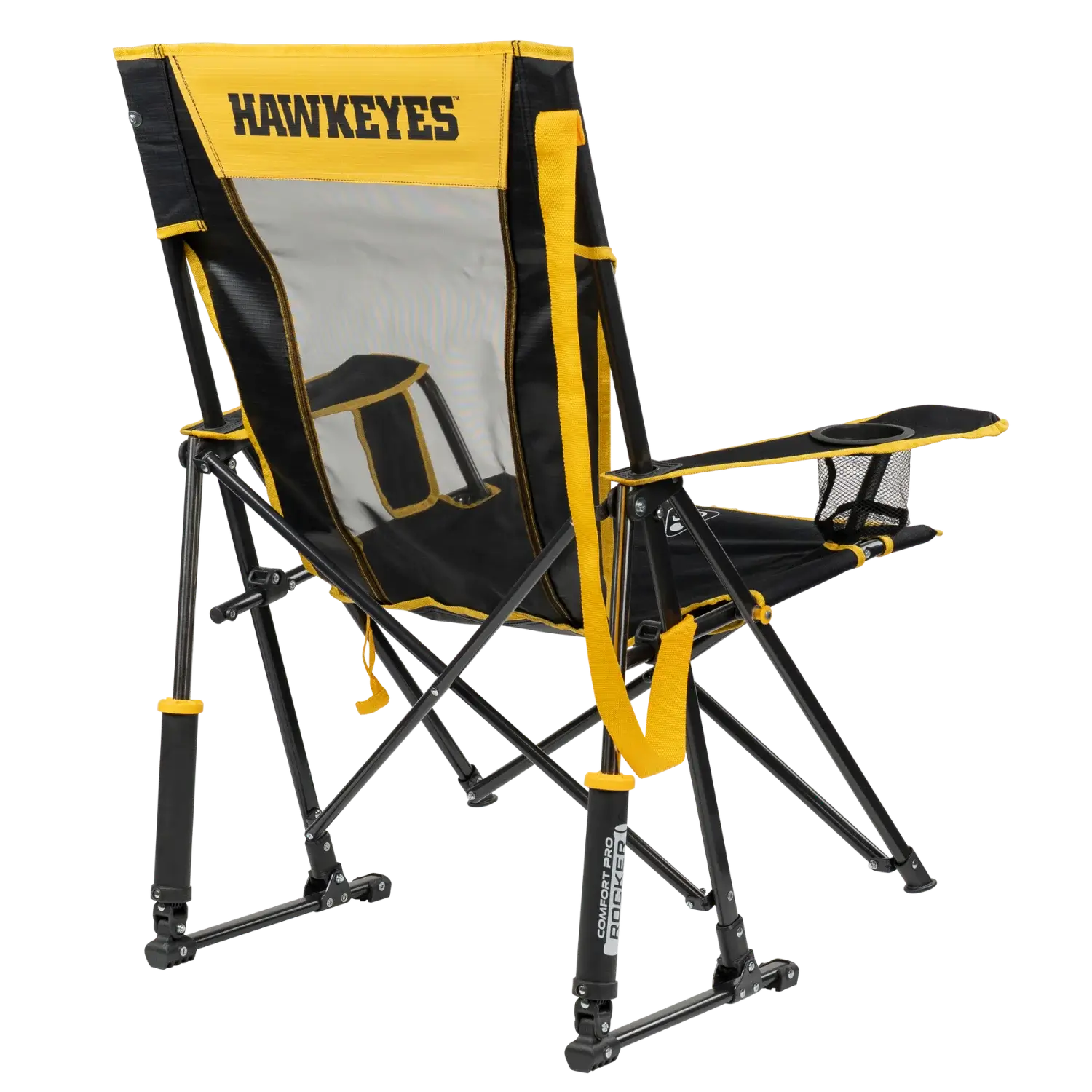 Premium All-Weather College Comfort Pro Rocker - Iowa Hawkeyes - Choice 249 - Patented Spring-Action Rocking Chair for Camping Detail