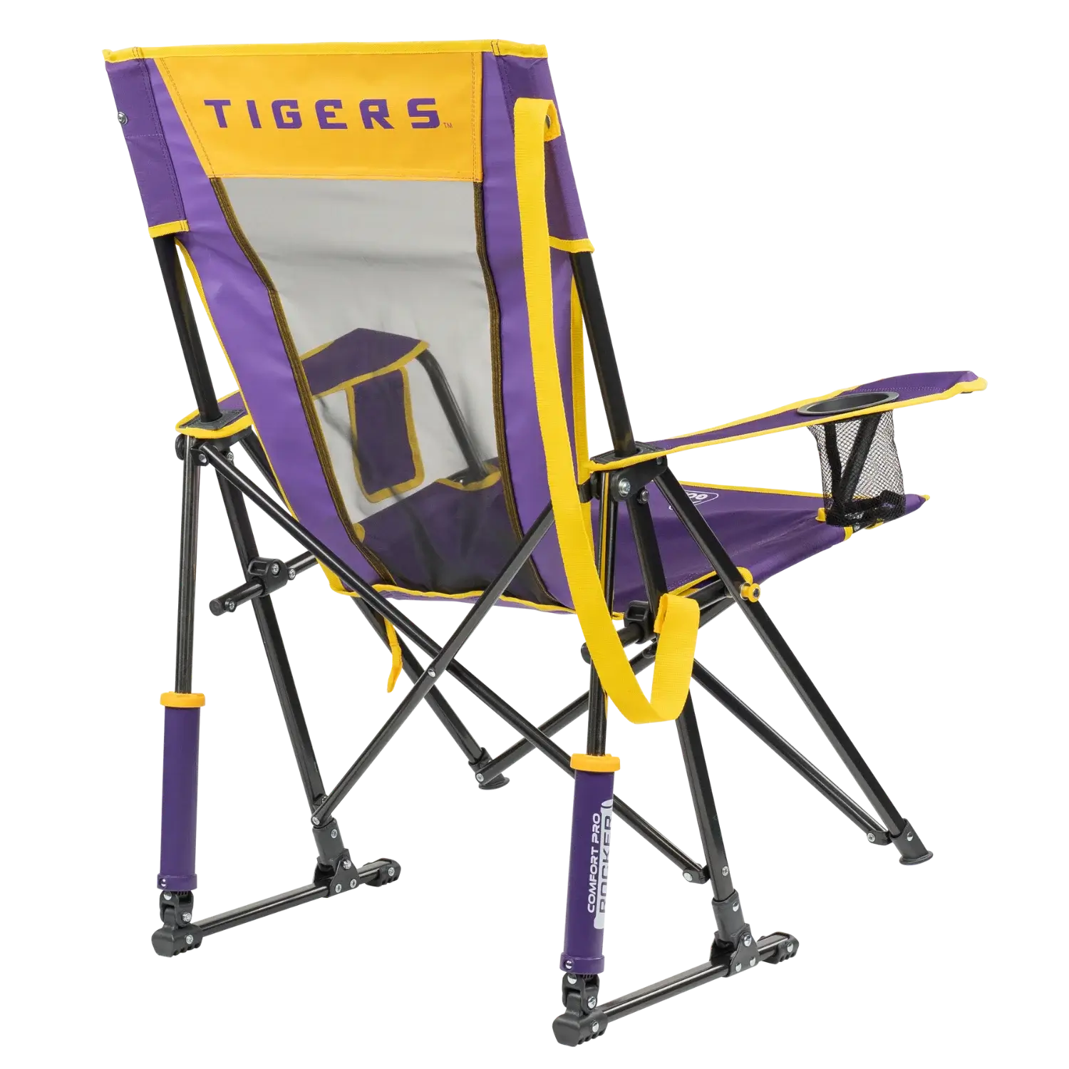 Luxury Camp College Comfort Pro Rocker - LSU Tigers - Choice 880 - Freestyle Rocker Portable Outdoor Folding Chair Detail