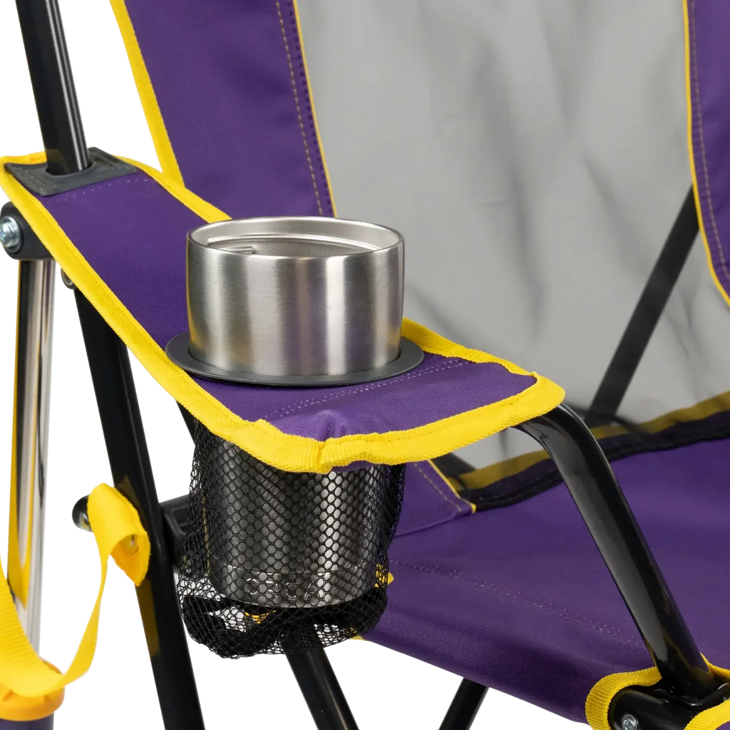 Luxury Camp College Comfort Pro Rocker - LSU Tigers - Choice 880 - Freestyle Rocker Portable Outdoor Folding Chair Detail