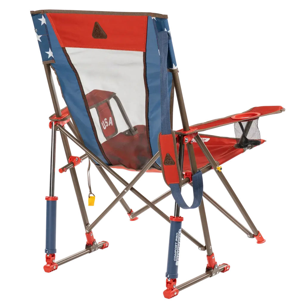 Premium All-Weather Comfort Pro Rocker - USA Anniversary Deluxe - Choice 424 - Heavy-Duty Kickback Rocker with Beverage Holder Detail