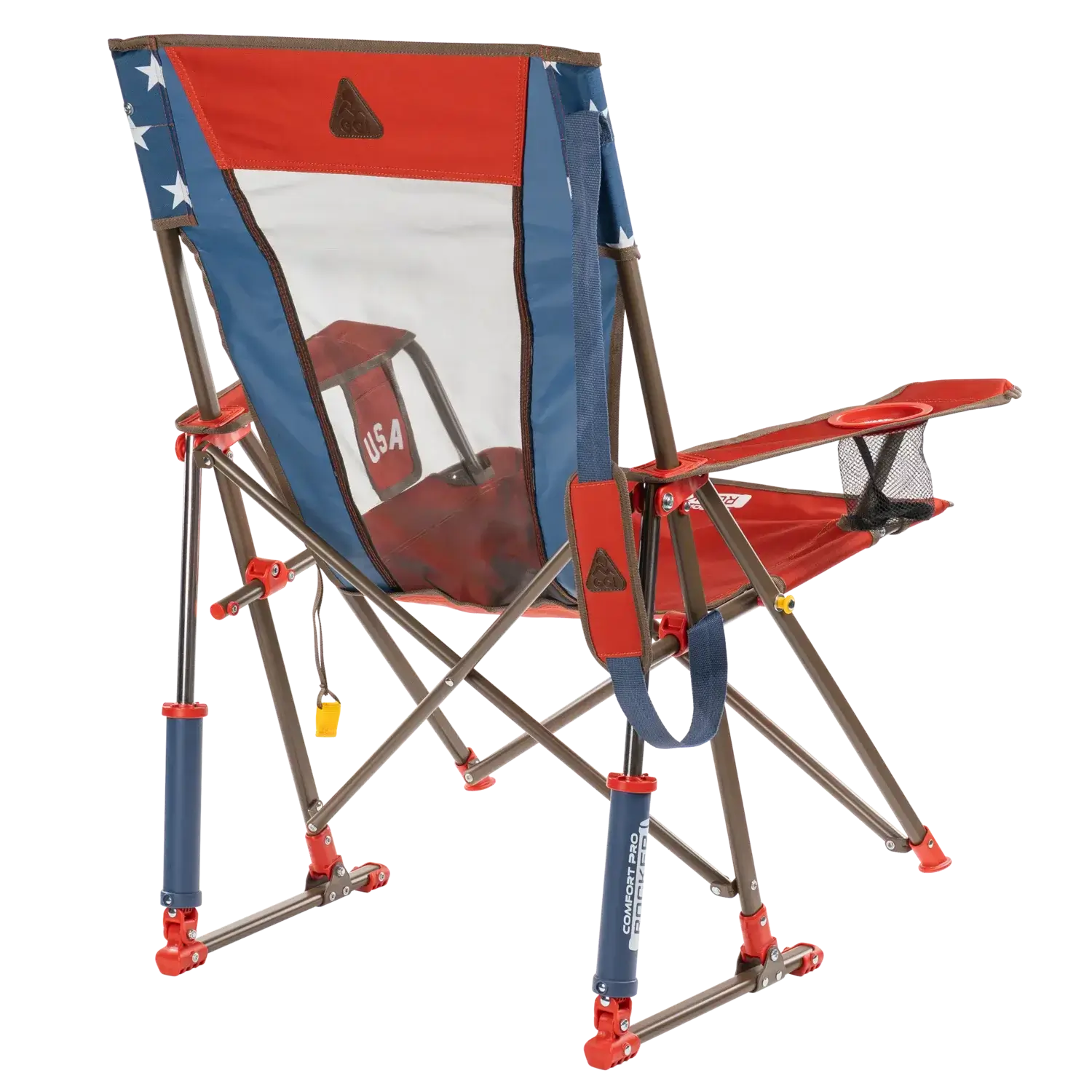 Premium All-Weather Comfort Pro Rocker - USA Anniversary Deluxe - Choice 424 - Heavy-Duty Kickback Rocker with Beverage Holder Detail