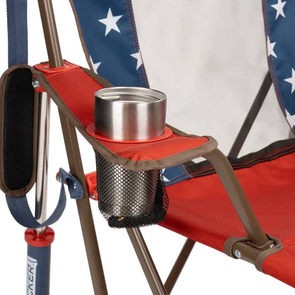 Premium All-Weather Comfort Pro Rocker - USA Anniversary Deluxe - Choice 424 - Heavy-Duty Kickback Rocker with Beverage Holder Detail