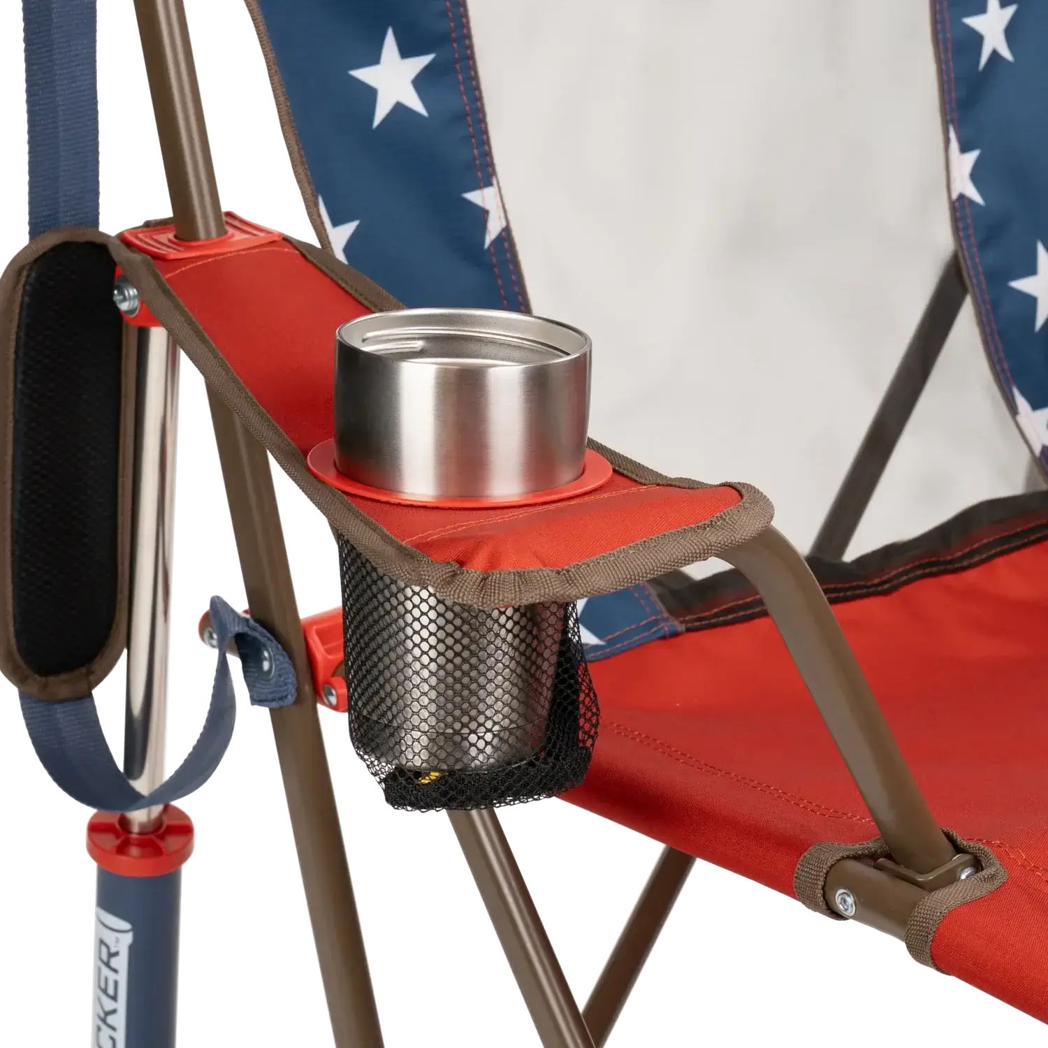 Premium All-Weather Comfort Pro Rocker - USA Anniversary Deluxe - Choice 424 - Heavy-Duty Kickback Rocker with Beverage Holder Detail