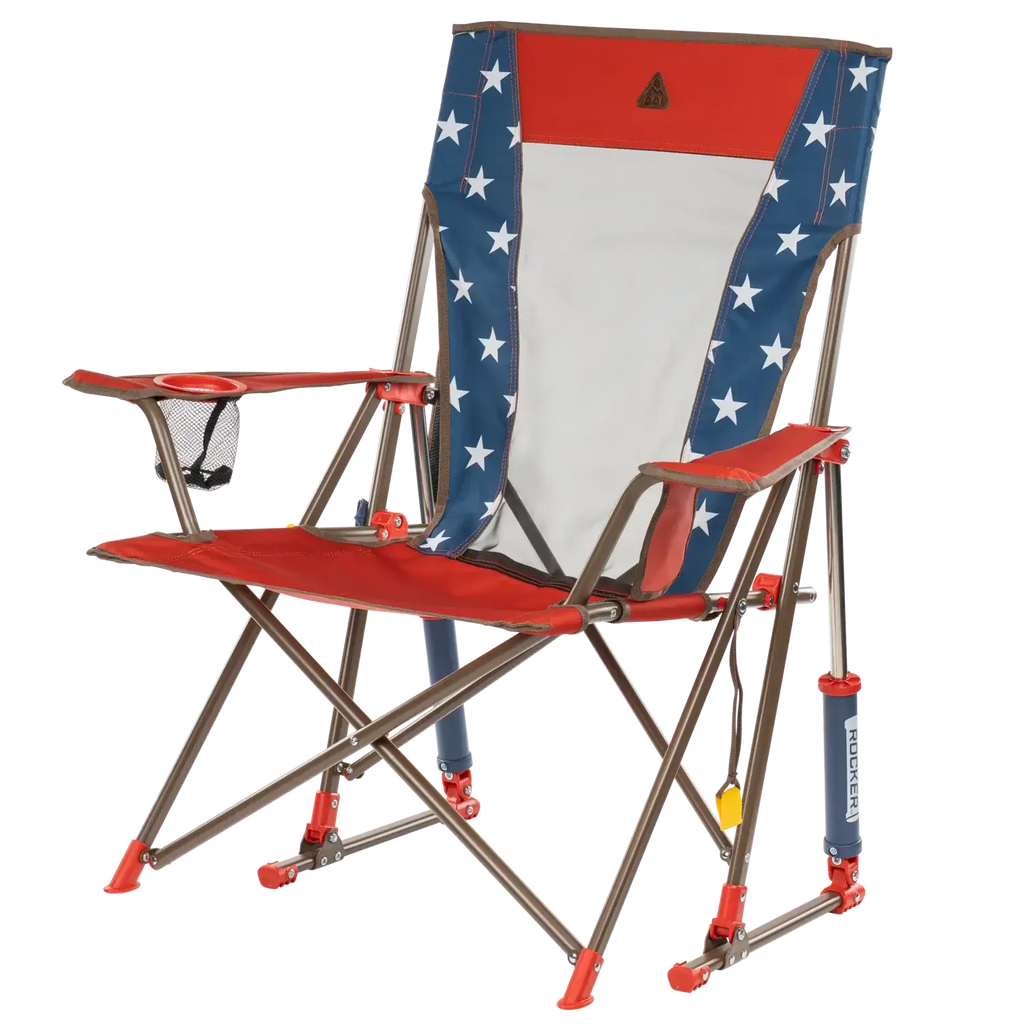Premium All-Weather Comfort Pro Rocker - USA Anniversary Deluxe - Choice 424 - Heavy-Duty Kickback Rocker with Beverage Holder Detail