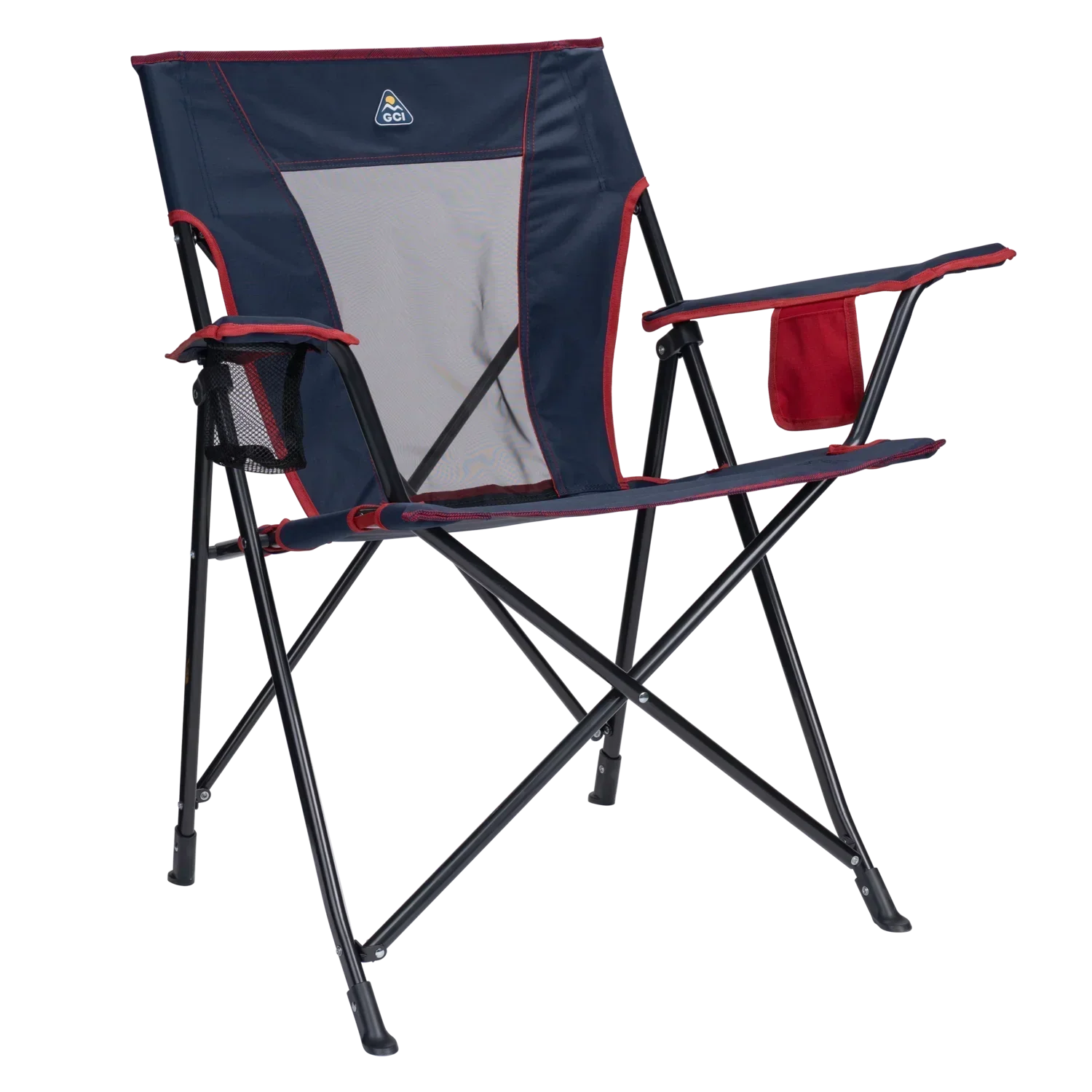 Micro-Folding Comfort Quad Chair - Choice 989 - Premium Slim-Fold Compact Chair with Messenger Bag - Indigo/Red