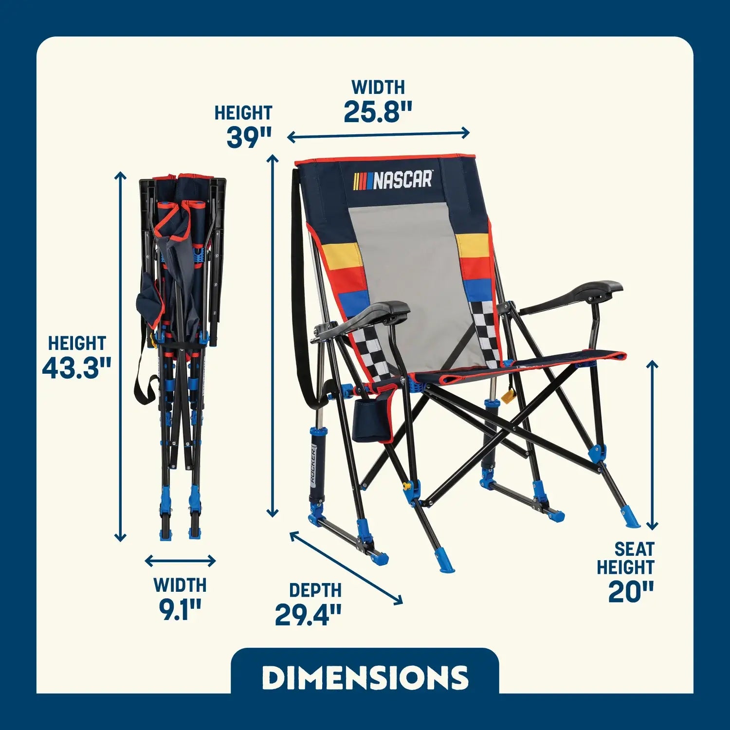 Patented Spring-Action RoadTrip Rocker - NASCAR For Him - Choice 453 - RoadTrip Rocker Smooth Motion Camp Chair Detail