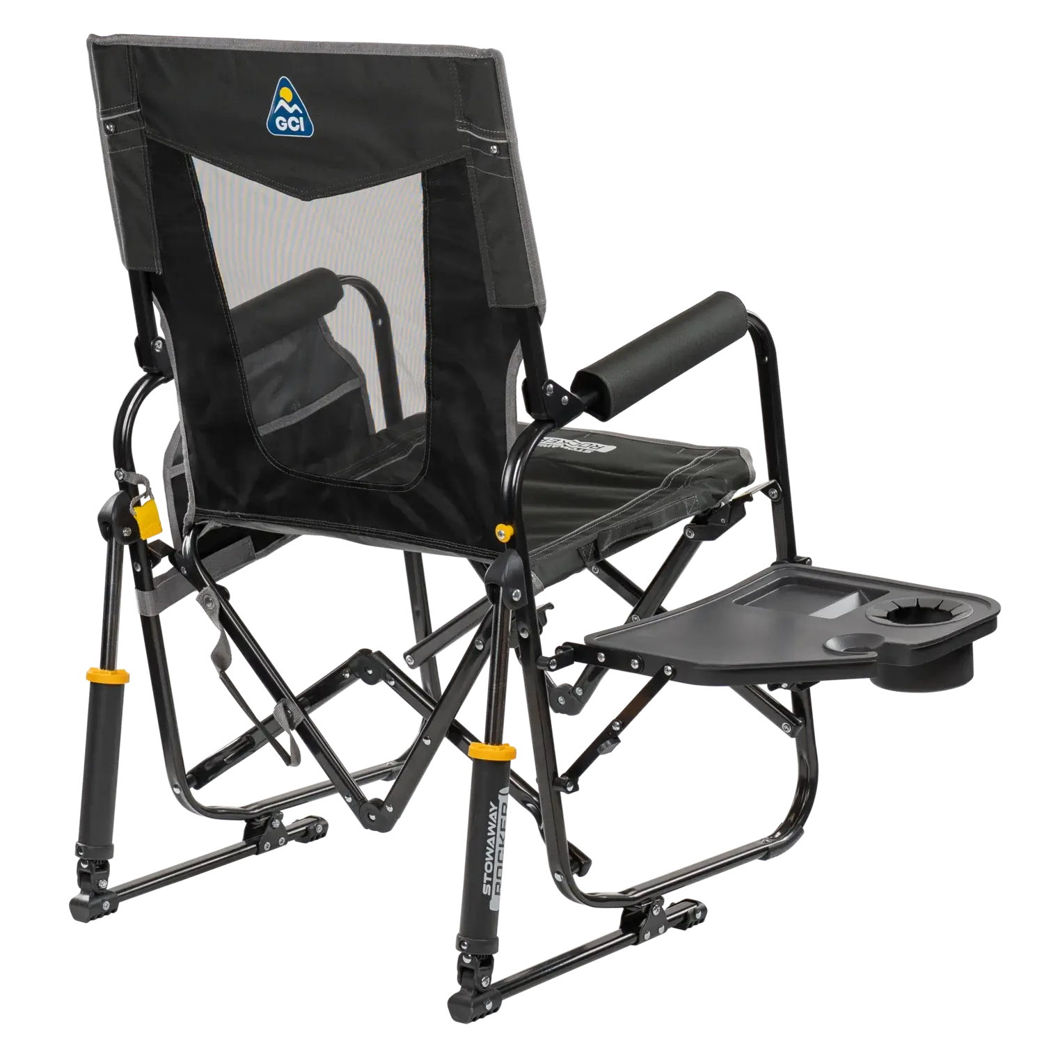Patented Spring-Action Stowaway Rocker with Side Table - Choice 253 - Heavy-Duty Kickback Rocker with Beverage Holder Detail