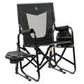 Patented Spring-Action Stowaway Rocker with Side Table - Choice 253 - Heavy-Duty Kickback Rocker with Beverage Holder - Dark Charcoal